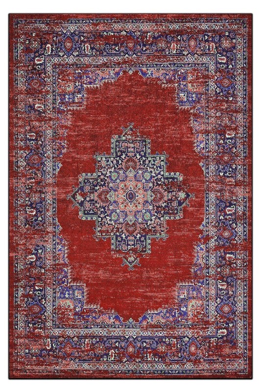 Halı Vagonu 197 Kırmızı Etnik Desenli Vintage Dokuma Taban Halı - HALI VAGONU