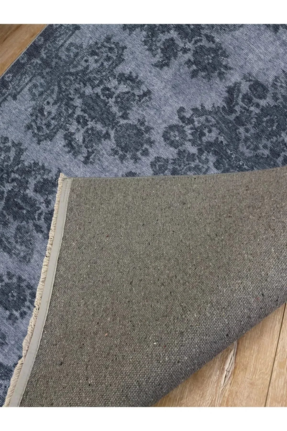 Halı Vagonu 2031 Mavi Tonunda Bordürlü Eskitme Klasik Desen Kaymaz Taban Dekoratif Halı - HALI VAGONU