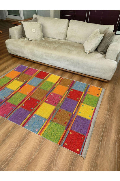 Halı Vagonu 2039 Multy Tonunda Dekoratif Halı Salon Halısı Saçaklı Yıkanabilir Halı - HALI VAGONU