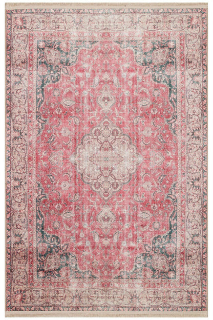 Halı Vagonu 2130 Kırmızı Gri Pastel Klasik Vintage Dokuma Taban Halı - HALI VAGONU