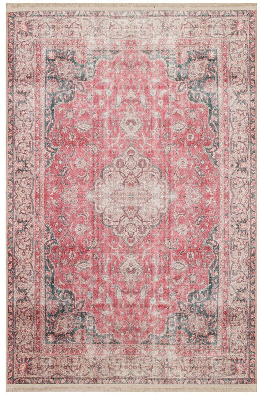 Halı Vagonu 2130 Kırmızı Gri Pastel Klasik Vintage Dokuma Taban Halı - HALI VAGONU
