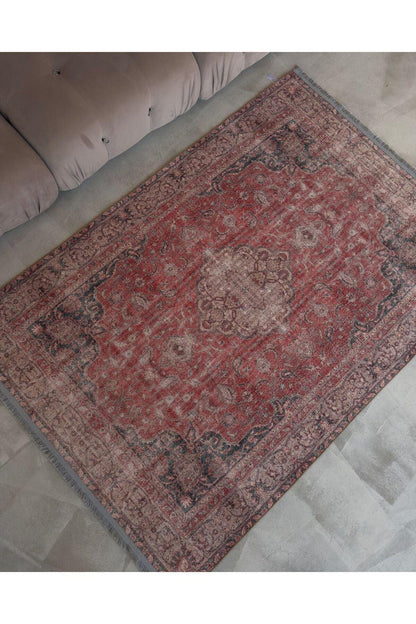 Halı Vagonu 2130 Kırmızı Gri Pastel Klasik Vintage Dokuma Taban Halı - HALI VAGONU