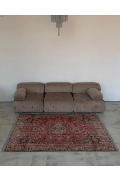 Halı Vagonu 2130 Kırmızı Gri Pastel Klasik Vintage Dokuma Taban Halı - HALI VAGONU