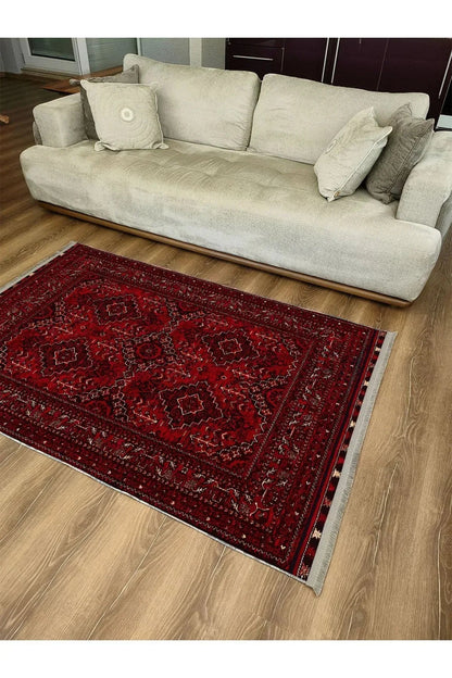 Halı Vagonu 2168 Bordo Tonlarında Geleneksel Klasik Yıkanabilen Dekoratif Halı - HALI VAGONU