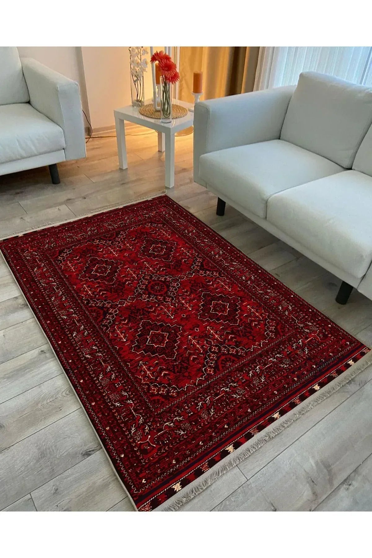 Halı Vagonu 2168 Bordo Tonlarında Geleneksel Klasik Yıkanabilen Dekoratif Halı - HALI VAGONU