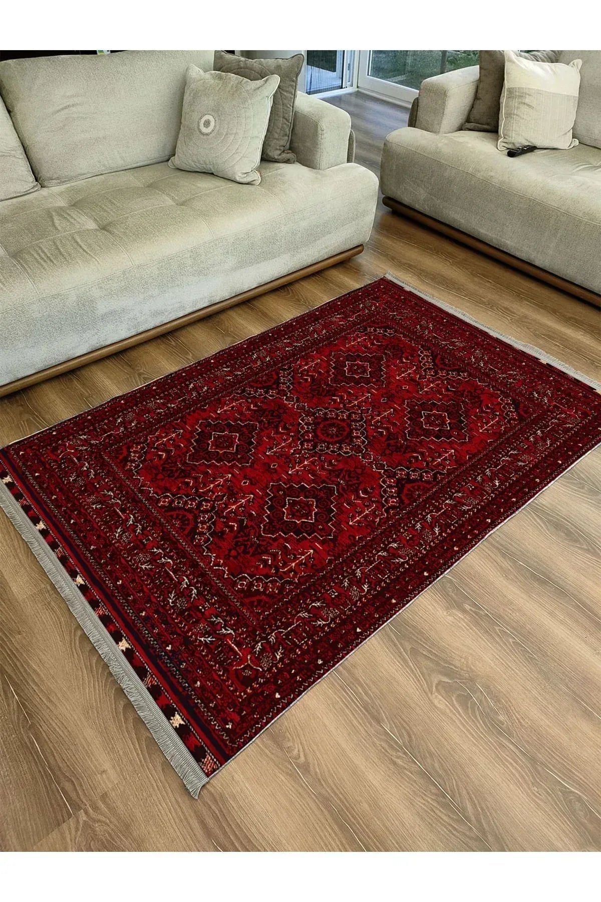 Halı Vagonu 2168 Bordo Tonlarında Geleneksel Klasik Yıkanabilen Dekoratif Halı - HALI VAGONU
