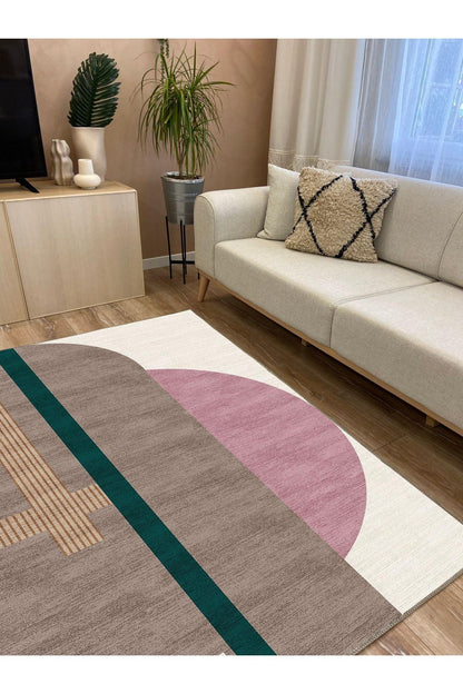 Halı Vagonu 35 Modern Stil Krem Tonlarında Iskandinav Salon Halısı Yıkanabilen Dekoratif Halı - HALI VAGONU