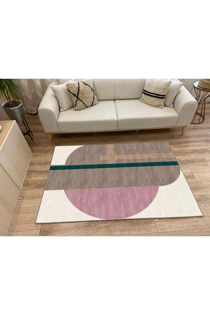 Halı Vagonu 35 Modern Stil Krem Tonlarında Iskandinav Salon Halısı Yıkanabilen Dekoratif Halı - HALI VAGONU
