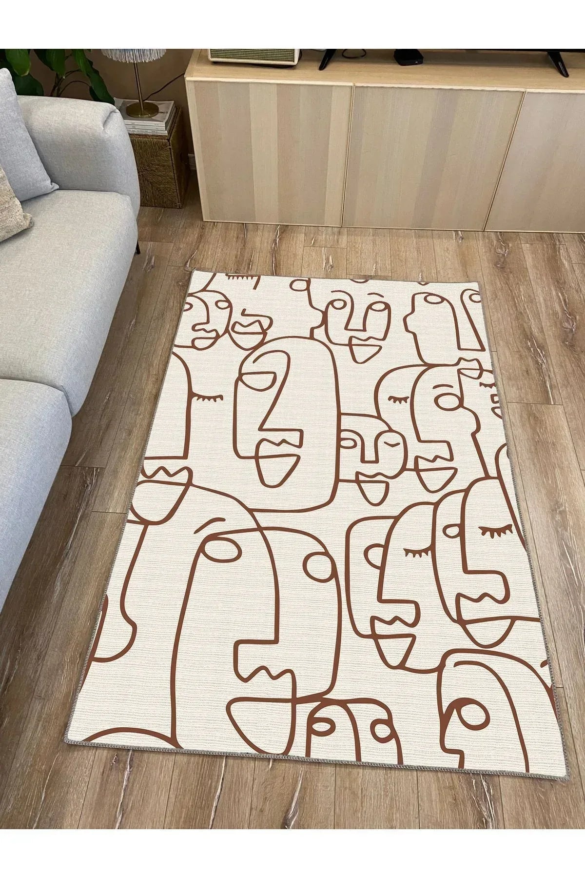 Halı Vagonu 36 Modern Stil Krem Tonlarında Iskandinav Salon Halısı Pelüş Halı Yıkanabilen Halı - HALI VAGONU