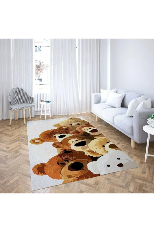 Halı Vagonu 48 Modern Stil Ayı Figürü Renkli Halı Ve Kilim Salon Halısı Yıkanabilen Dekoratif Halı - HALI VAGONU