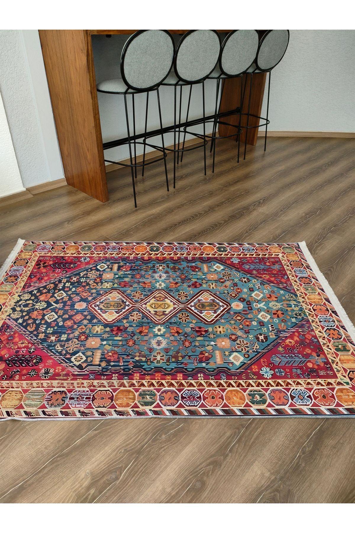 Halı Vagonu 53 Modern Stil Krem Tonların Da Ve Kilim Salon Halısı Yıkanabilen Dekoratif Halı - HALI VAGONU