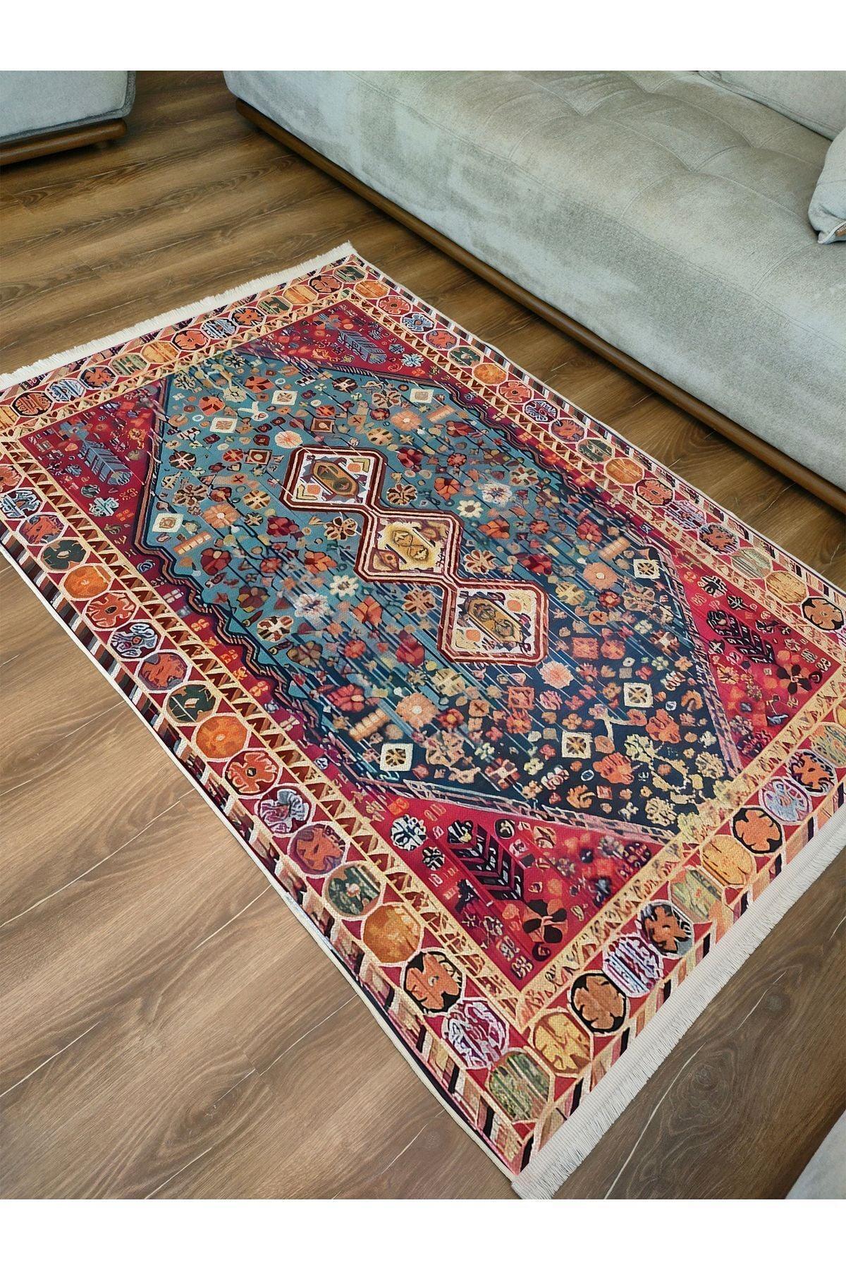 Halı Vagonu 53 Modern Stil Krem Tonların Da Ve Kilim Salon Halısı Yıkanabilen Dekoratif Halı - HALI VAGONU