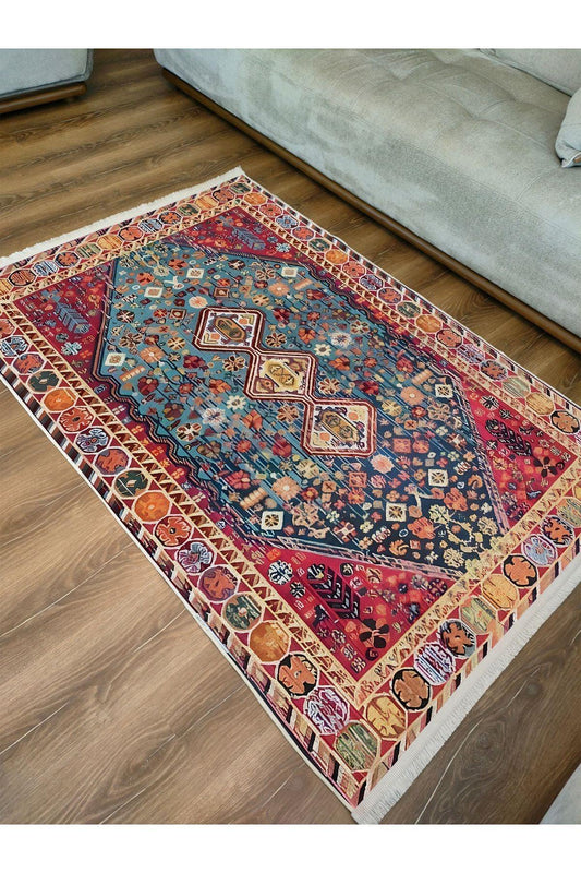 Halı Vagonu 53 Modern Stil Krem Tonların Da Ve Kilim Salon Halısı Yıkanabilen Dekoratif Halı - HALI VAGONU
