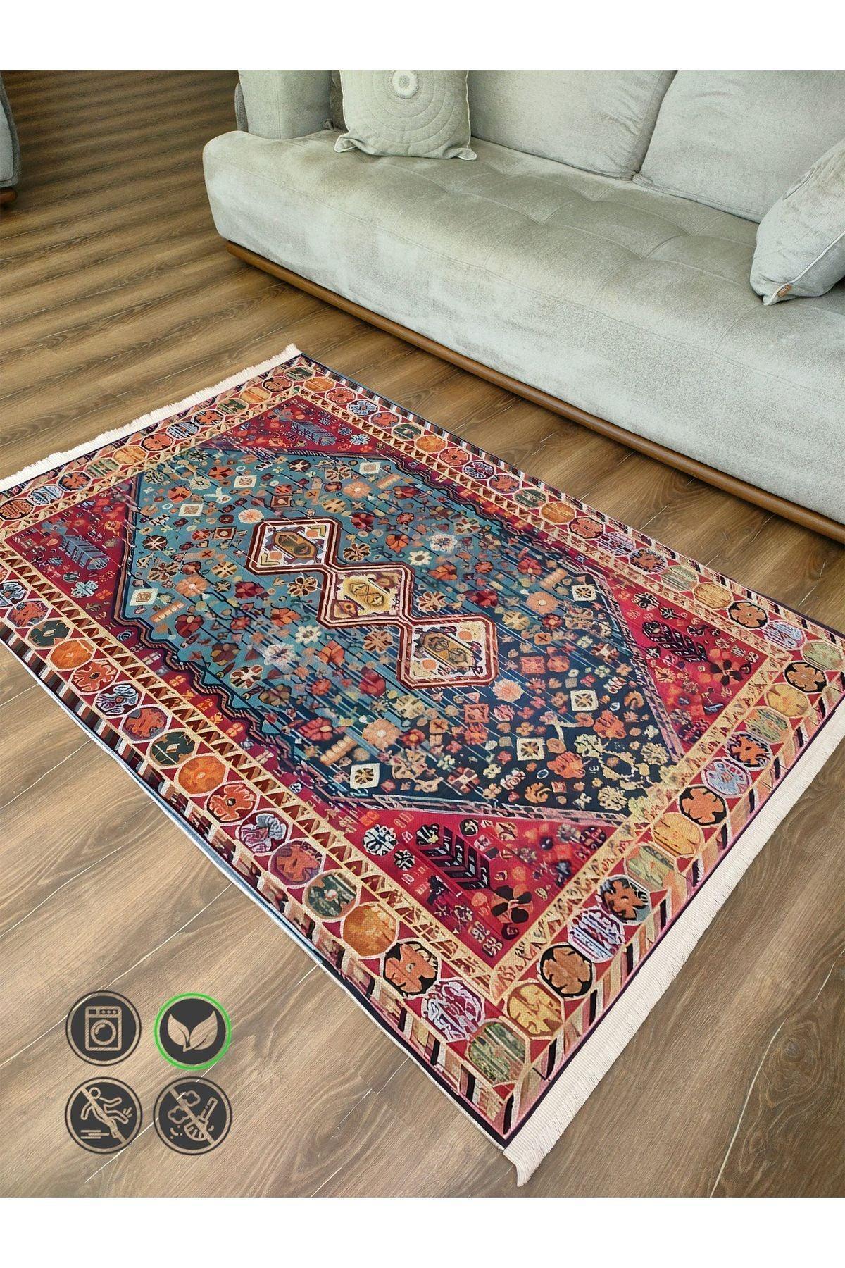 Halı Vagonu 53 Modern Stil Krem Tonların Da Ve Kilim Salon Halısı Yıkanabilen Dekoratif Halı - HALI VAGONU