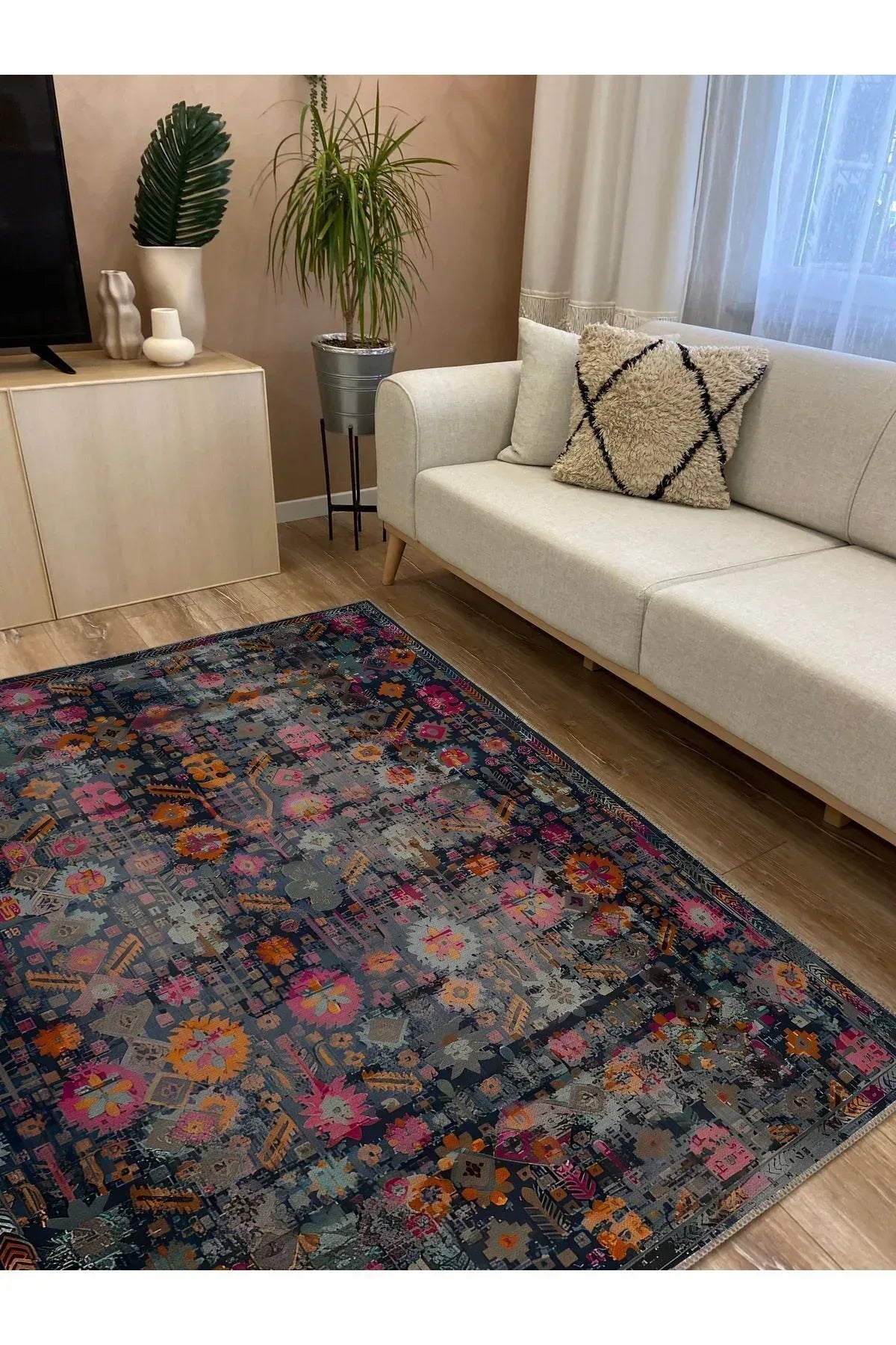 Halı Vagonu 59 Modern Stil Lacivert Halı Ve Kilim Salon Halıs Halı Saçaklı Yıkanabilen Halı - HALI VAGONU