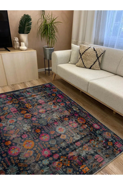 Halı Vagonu 59 Modern Stil Lacivert Halı Ve Kilim Salon Halıs Halı Saçaklı Yıkanabilen Halı - HALI VAGONU