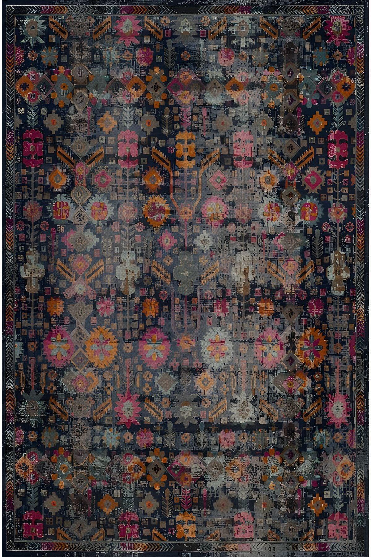 Halı Vagonu 59 Modern Stil Lacivert Halı Ve Kilim Salon Halıs Halı Saçaklı Yıkanabilen Halı - HALI VAGONU