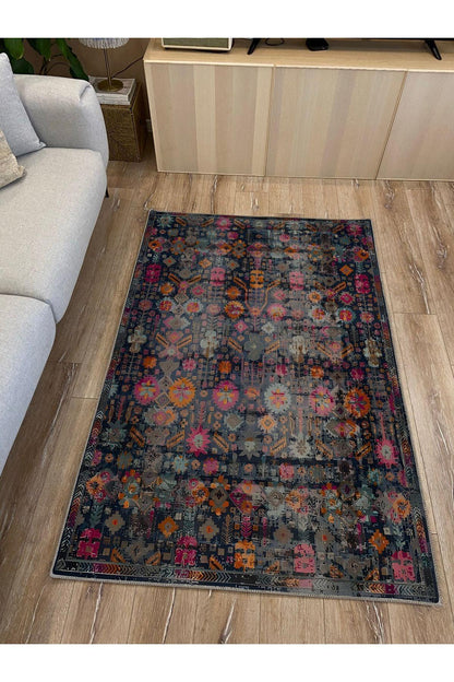 Halı Vagonu 59 Modern Stil Lacivert Halı Ve Kilim Salon Halıs Halı Saçaklı Yıkanabilen Halı - HALI VAGONU