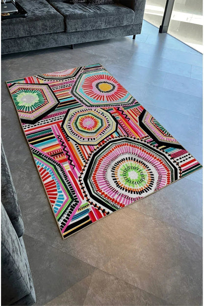 Halı Vagonu 92 Fuşya Tonlarında Klasık Dekoratif Kilim Salon Halısı Saçaklı Yıkanabilen Halı - HALI VAGONU