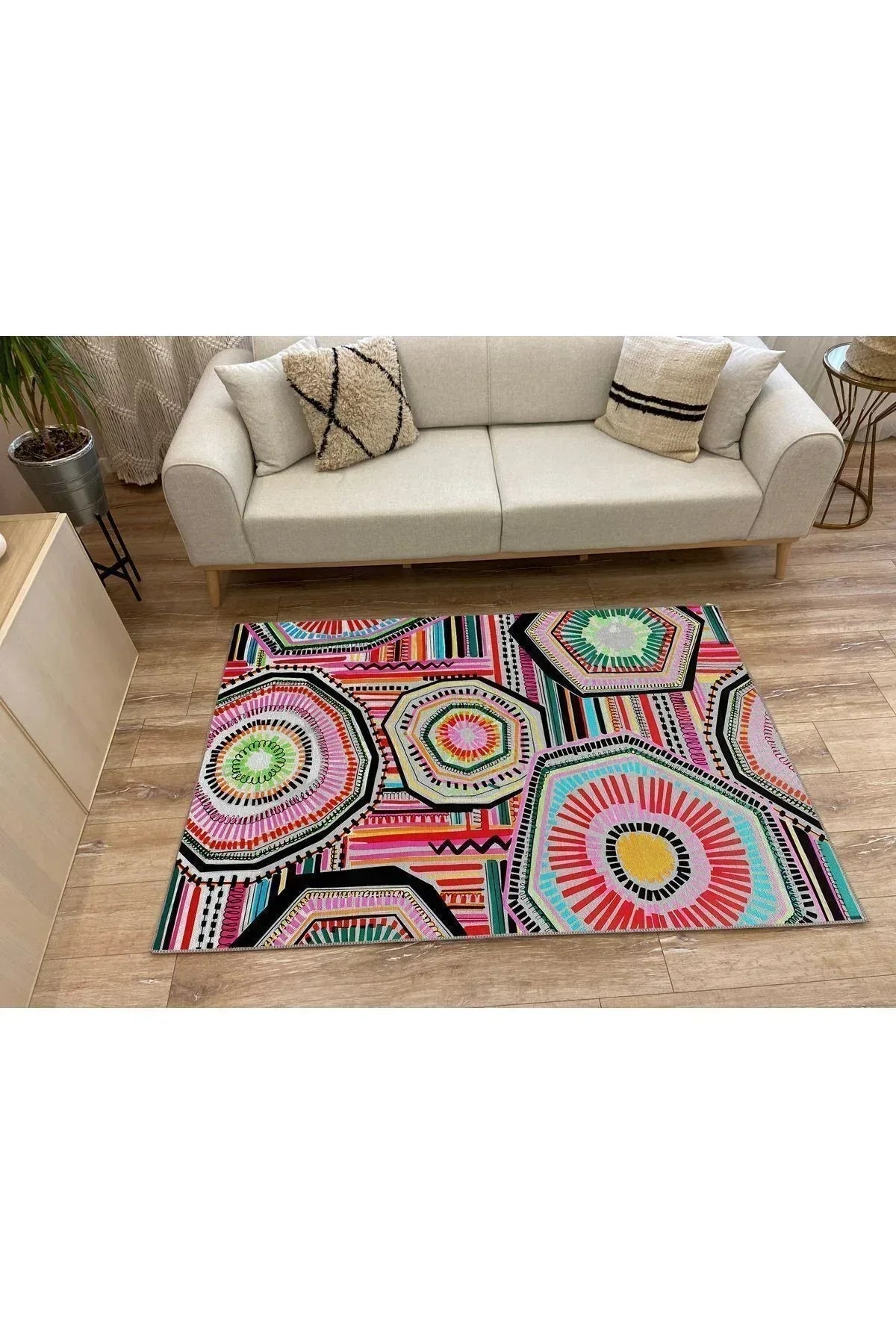 Halı Vagonu 92 Fuşya Tonlarında Klasık Dekoratif Kilim Salon Halısı Saçaklı Yıkanabilen Halı - HALI VAGONU