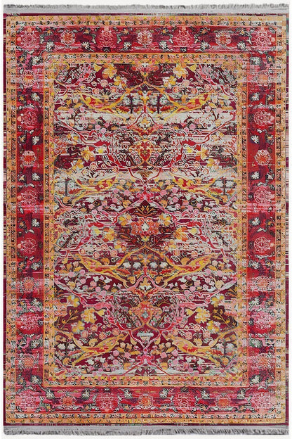 Halı Vagonu 93 Fuşya Tonlarında Klasık Dekoratif Kilim Salon Halısı Saçaklı Yıkanabilen Halı - HALI VAGONU