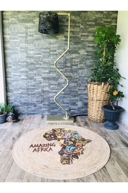 Halı Vagonu Amazing Africa Yuvarlak Jüt Örme Hasır Halı/Kilim HV - JH - 01 - HALI VAGONU