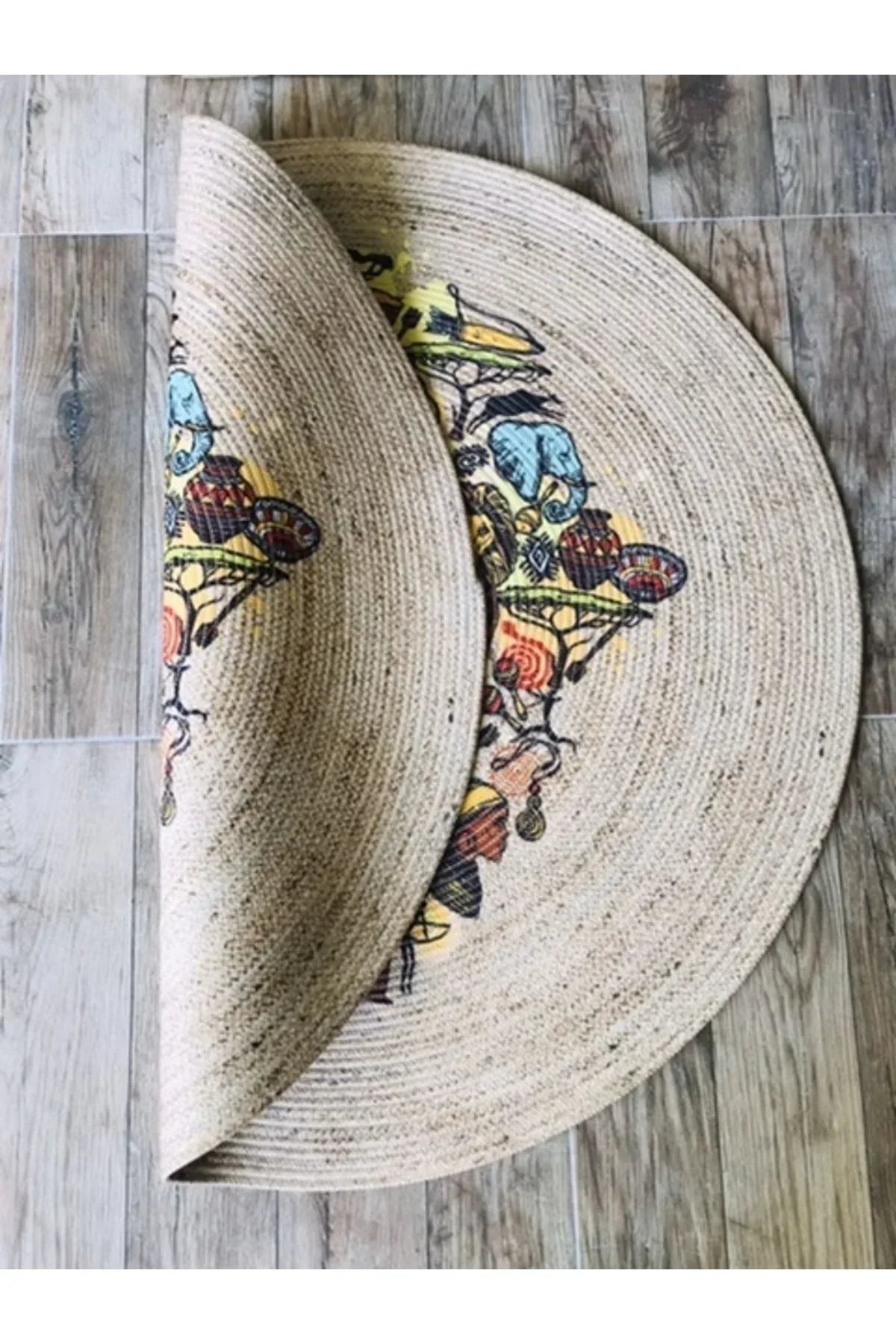 Halı Vagonu Amazing Africa Yuvarlak Jüt Örme Hasır Halı/Kilim HV - JH - 01 - HALI VAGONU