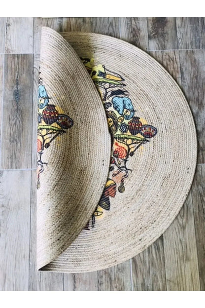 Halı Vagonu Amazing Africa Yuvarlak Jüt Örme Hasır Halı/Kilim HV - JH - 01 - HALI VAGONU