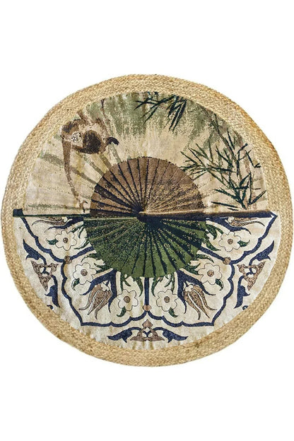 Halı Vagonu Boho 901 Doğa Ve Botanik Desenli Etnik Örgü Yuvarlak Natural Renk Çift Taraflı Halı - HALI VAGONU