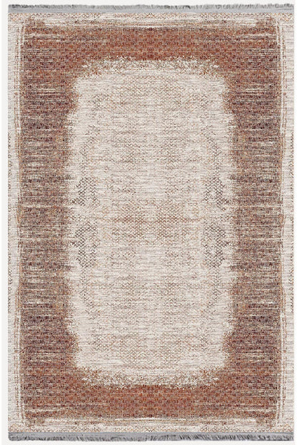 Halı Vagonu Halı 2096 Kahve Tonunda Geometrik Kilim Salon Halısı Saçaklı Yıkanabilen Halı - HALI VAGONU