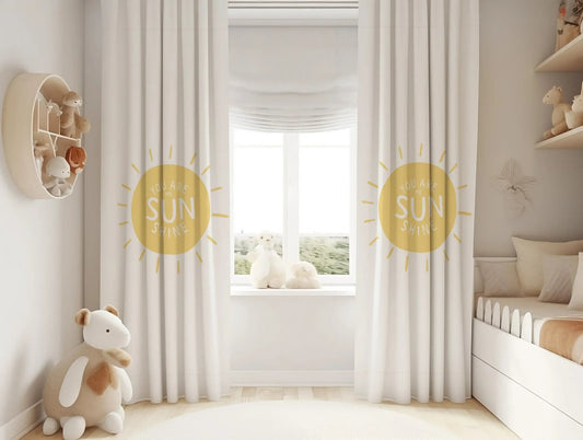 Halı Vagonu HV366 You Are My Sunshine Yazılı Çocuk Odası Kadife Kumaş Fon Perde - HALI VAGONU