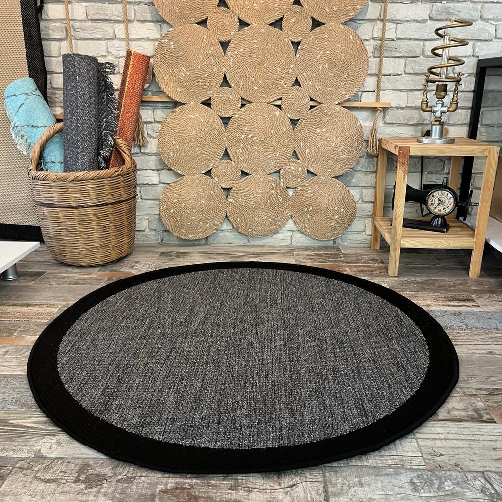 Halı Vagonu JS9714 Jüt Sisal Halı - Füme Siyah, Kaymaz ve Dayanıklı, Hav Yapmaz - HALI VAGONU