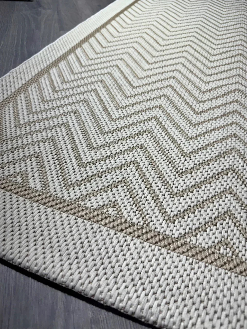 Halı Vagonu JS9717 Jüt Sisal Halı - Zigzaglı Krem Bej, Kaymaz Taban, Hav Yapmaz, Dayanıklı - HALI VAGONU