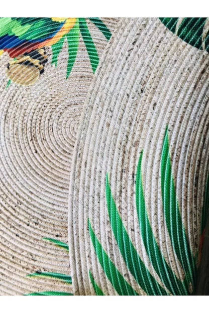 Halı Vagonu Papağan Tropikal Yuvarlak Jüt Örme Hasır Halı/Kilim HV - JH - 08 - HALI VAGONU
