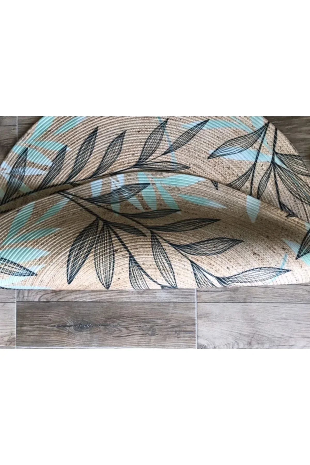Halı Vagonu Tropikal Yapraklar Yuvarlak Jüt Örme Hasır Halı/Kilim HV - JH - 09 - HALI VAGONU