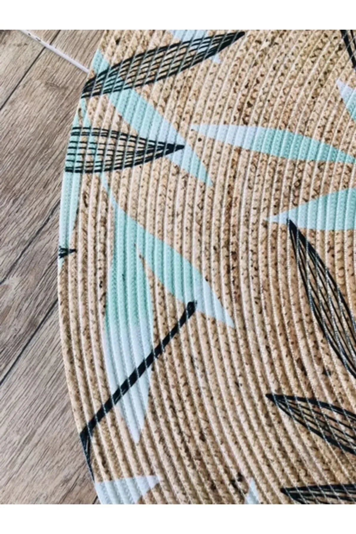 Halı Vagonu Tropikal Yapraklar Yuvarlak Jüt Örme Hasır Halı/Kilim HV - JH - 09 - HALI VAGONU