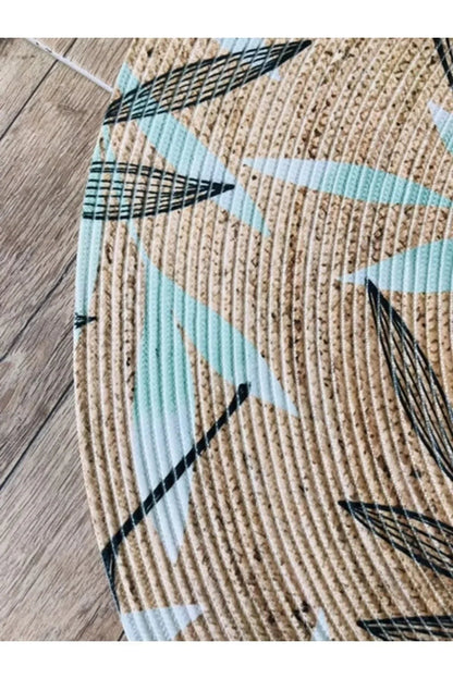 Halı Vagonu Tropikal Yapraklar Yuvarlak Jüt Örme Hasır Halı/Kilim HV - JH - 09 - HALI VAGONU
