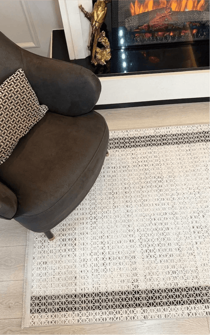 Halı Vagonu Zen Koleksiyonu ZEN03 Gri Beyaz İnce Yıkanabilir Kaymaz Tabanlı Makine Halısı - HALI VAGONU
