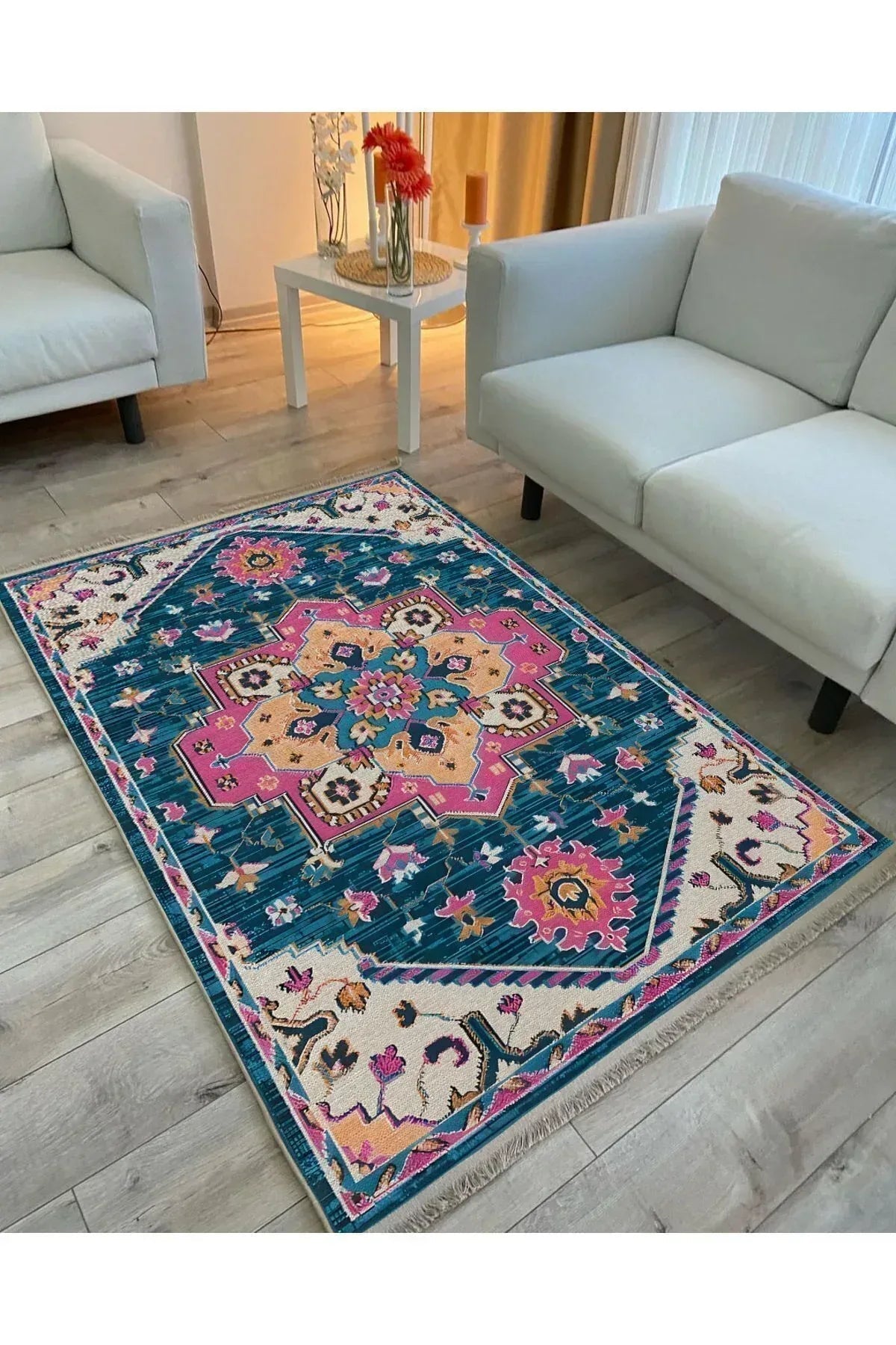 Halı Vagonu86 Etnik Desenli Yıkanabilir Kaymaz Tabanlı Salon Halısı, Koridor Ve Mutfak Halısı - HALI VAGONU