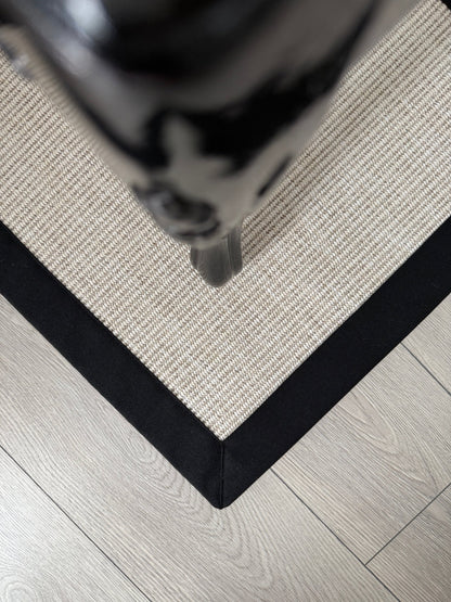 Himalaya 663 Krem - Siyah Kumaş Bordürlü Sisal Halı - HVHB49 - HALI VAGONU