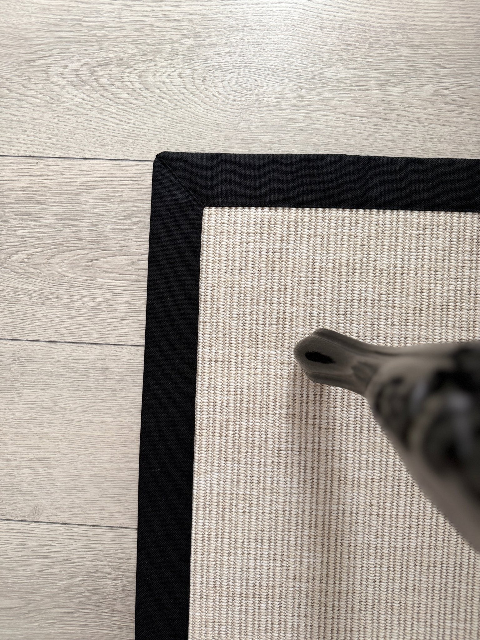 Himalaya 663 Krem - Siyah Kumaş Bordürlü Sisal Halı - HVHB49 - HALI VAGONU