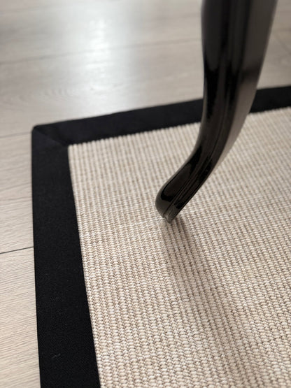 Himalaya 663 Krem - Siyah Kumaş Bordürlü Sisal Halı - HVHB49 - HALI VAGONU