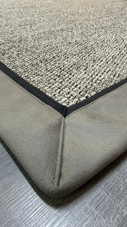 Himalaya 664 Gri Zemin - Vizon Antrasit Çift Renk Deri Bordürlü Sisal Halı - HVHB35 - HALI VAGONU