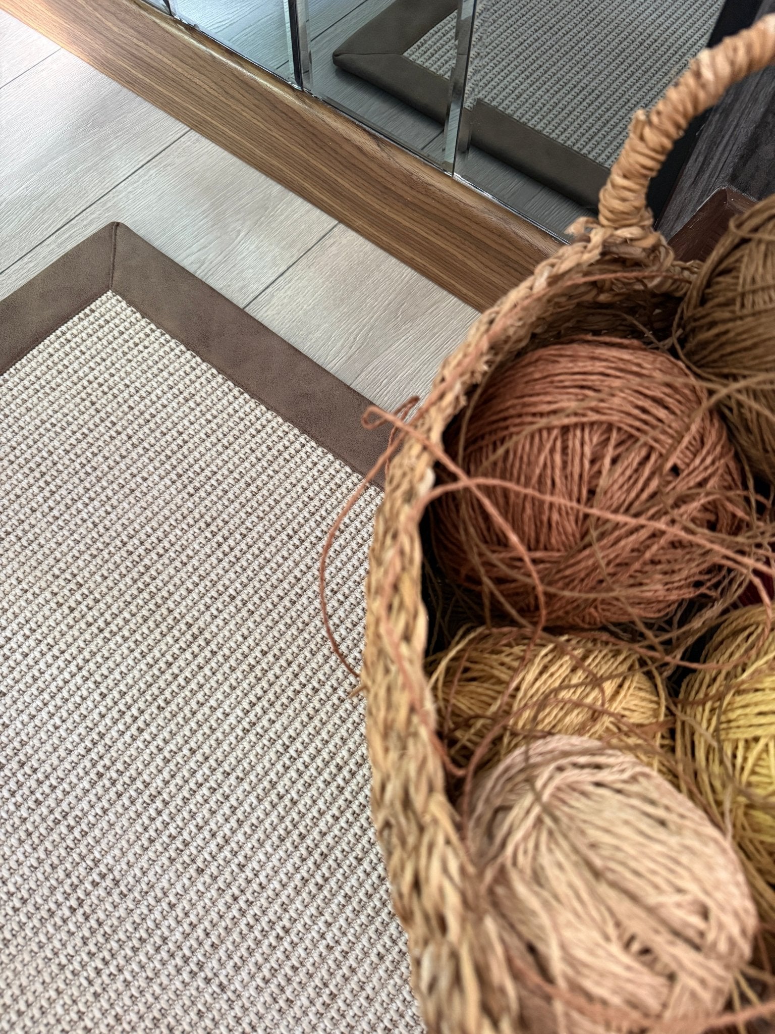 Himalaya 664 Krem - Kahve Deri Bordürlü Sisal Halı - El Yapımı, Dayanıklı, Modern Tasarım - HVHB48 C507 - HALI VAGONU