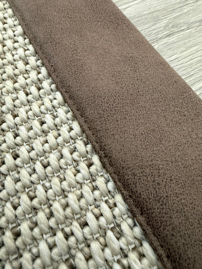 Himalaya 664 Krem - Kahve Deri Bordürlü Sisal Halı - El Yapımı, Dayanıklı, Modern Tasarım - HVHB48 C507 - HALI VAGONU
