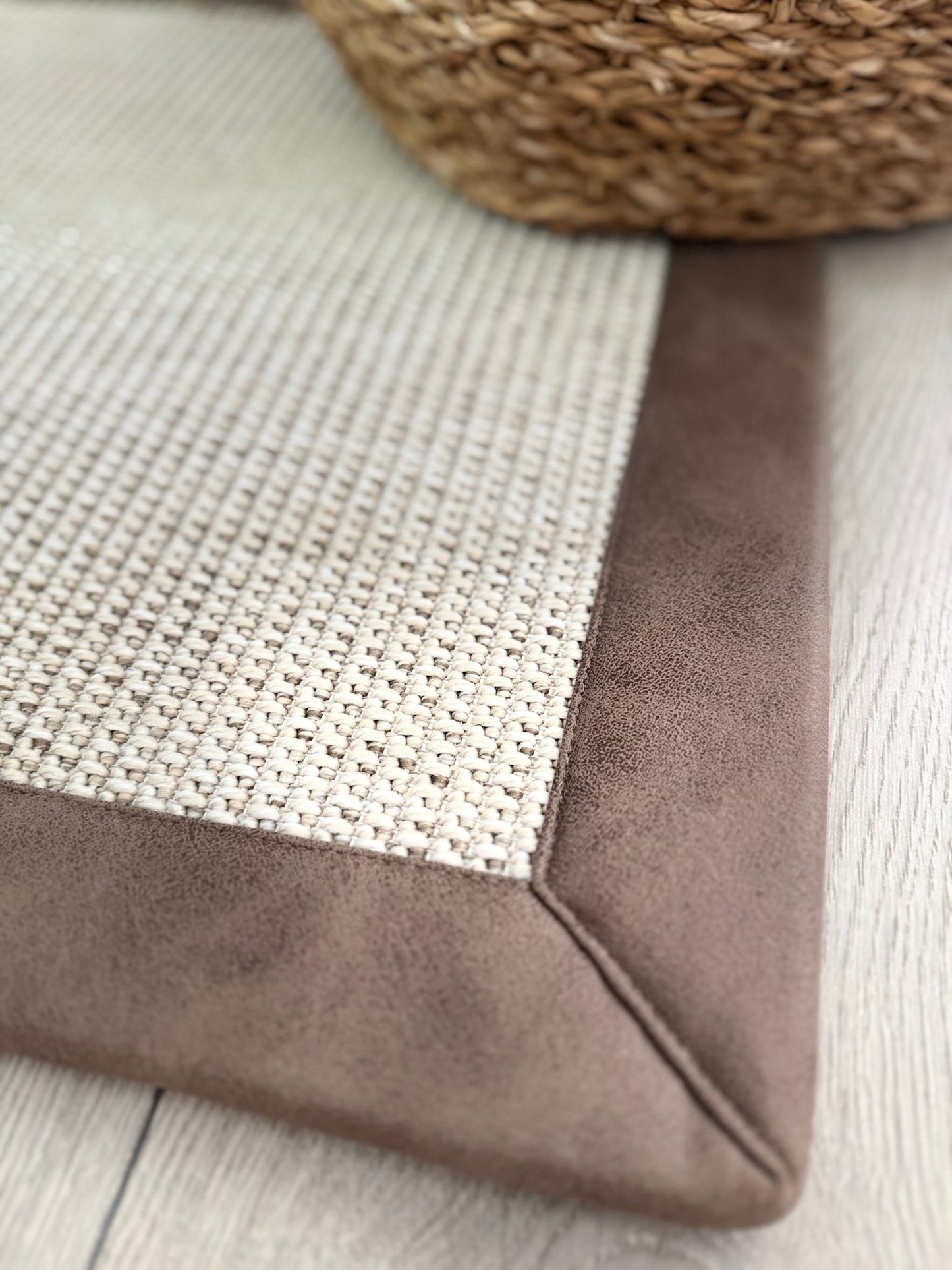 Himalaya 664 Krem - Kahve Deri Bordürlü Sisal Halı - El Yapımı, Dayanıklı, Modern Tasarım - HVHB48 C507 - HALI VAGONU