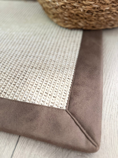 Himalaya 664 Krem - Kahve Deri Bordürlü Sisal Halı - El Yapımı, Dayanıklı, Modern Tasarım - HVHB48 C507 - HALI VAGONU