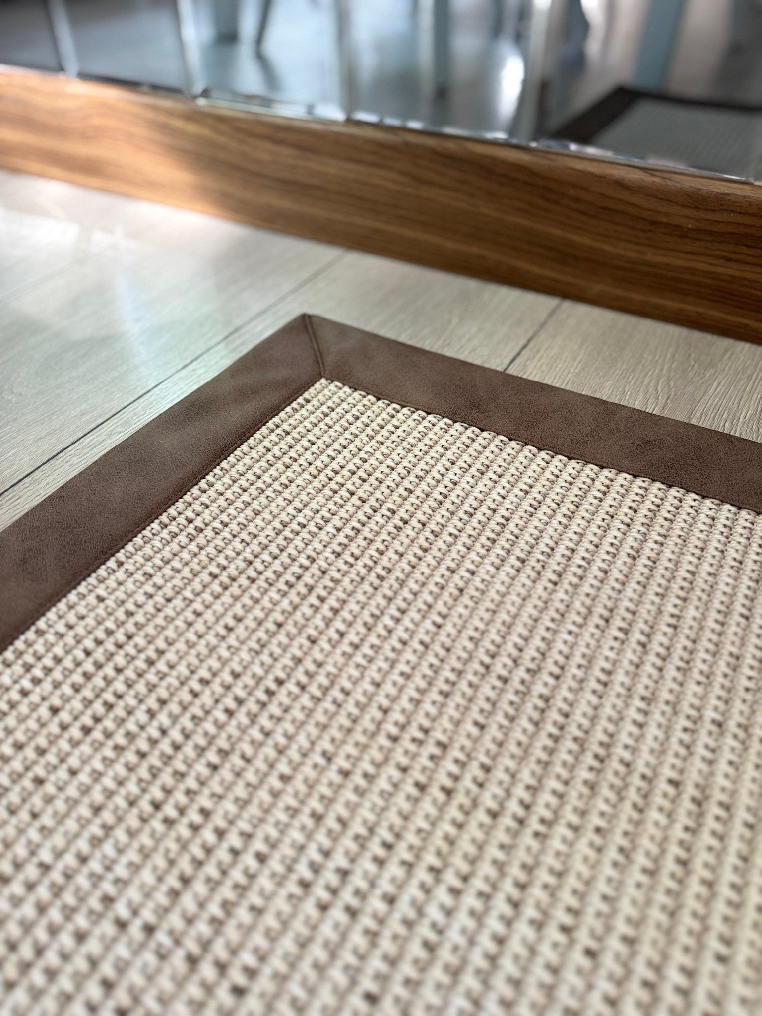 Himalaya 664 Krem - Kahve Deri Bordürlü Sisal Halı - El Yapımı, Dayanıklı, Modern Tasarım - HVHB48 C507 - HALI VAGONU