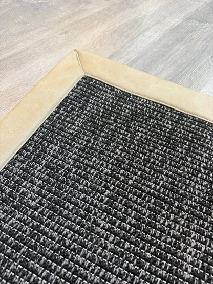 Himalaya Bej Deri Bordürlü 664 Antrasit Sisal Halı - El Yapımı, Dayanıklı, Modern Tasarım - HVHB32 - HALI VAGONU