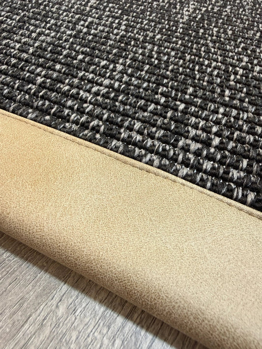 Himalaya Bej Deri Bordürlü 664 Antrasit Sisal Halı - El Yapımı, Dayanıklı, Modern Tasarım - HVHB32 - HALI VAGONU